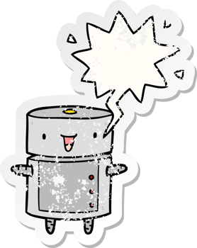 cute cartoon robot with speech bubble distressed distressed old sticker png