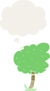 cartoon tree with thought bubble in retro style png