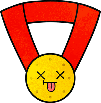 retro grunge texture cartoon of a gold medal png