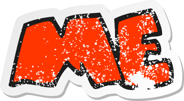 retro distressed sticker of a cartoon ME symbol png