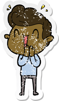 distressed sticker of a cartoon excited man png