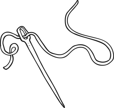 hand drawn black and white cartoon needle and thread png