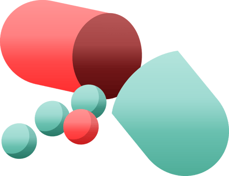 Flat colour illustration of an open capsule pill png