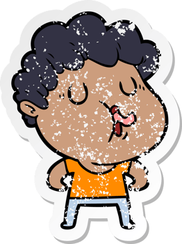 distressed sticker of a cartoon man pulling face png