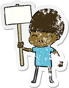 distressed sticker of a happy cartoon boy png