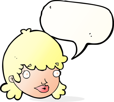 cartoon female face with surprised expression with speech bubble png