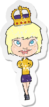 retro distressed sticker of a cartoon person wearing crown png
