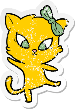 distressed sticker of a cartoon cat png