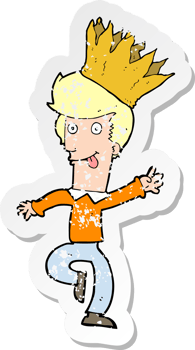 retro distressed sticker of a cartoon man wearing paper crown png