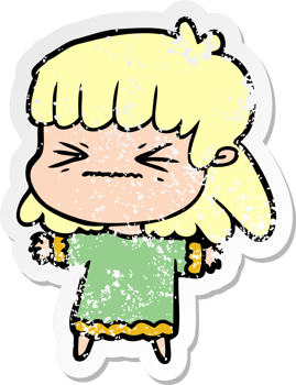 distressed sticker of a cartoon woman png