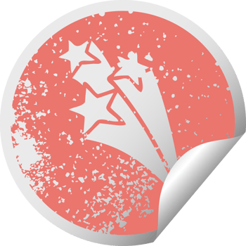 distressed circular peeling sticker symbol of a shooting stars png