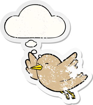 cartoon bird with thought bubble as a distressed worn sticker png