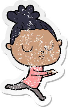 distressed sticker of a cartoon calm woman png