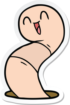 sticker of a cartoon happy worm png