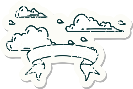 worn old sticker of a tattoo style floating clouds png
