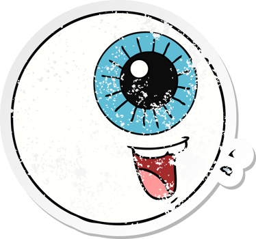 distressed sticker of a cartoon eyeball laughing png