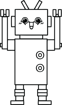 line drawing cartoon of a happy robot png