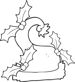 hand drawn black and white cartoon christmas holly hat png
