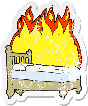 retro distressed sticker of a cartoon beds are burning png
