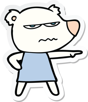 sticker of a cartoon angry bear polar girl pointing png