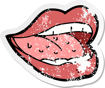retro distressed sticker of a cartoon smiling mouth drawing png