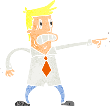 hand drawn retro cartoon doodle man pointing looking worried png