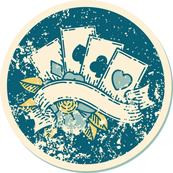 iconic distressed sticker tattoo style image of cards and banner png