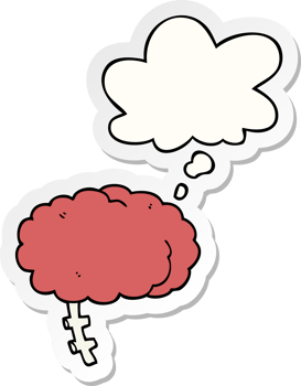 cartoon brain with thought bubble as a printed sticker png