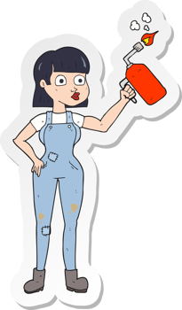 sticker of a cartoon woman in dungarees png