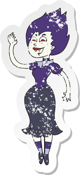 retro distressed sticker of a cartoon vampire girl png