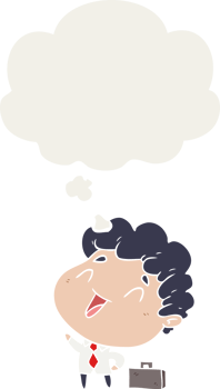 cartoon businessman with thought bubble in retro style png
