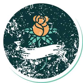 iconic distressed sticker tattoo style image of a rose and banner png