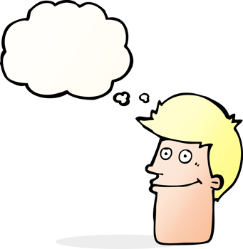 cartoon smiling man with thought bubble png