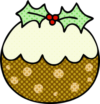comic book style quirky cartoon christmas pudding png