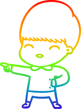 rainbow gradient line drawing of a happy cartoon boy png