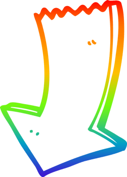 rainbow gradient line drawing of a cartoon pointing arrow png
