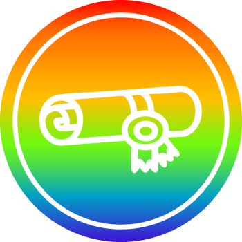 diploma certificate circular icon with rainbow gradient finish png