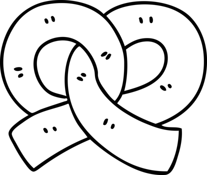 line doodle of a fresh pretzel for you to snack on png