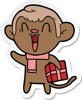 sticker of a cartoon laughing monkey png