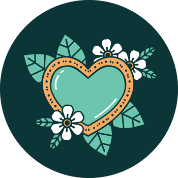iconic tattoo style image of a botanical heart png