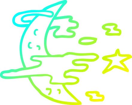 cold gradient line drawing of a cartoon spooky moon png