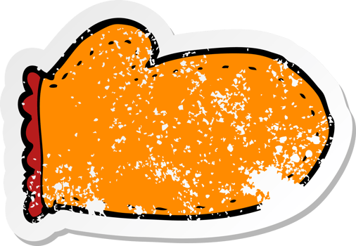 retro distressed sticker of a cartoon oven glove png