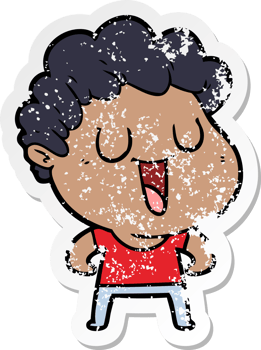 distressed sticker of a laughing cartoon man png