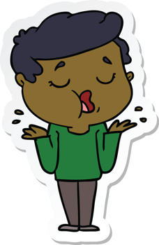 sticker of a cartoon man talking and shrugging shoulders png