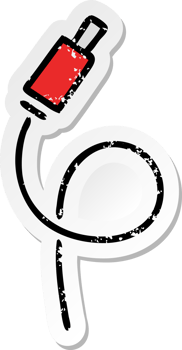 distressed sticker of a cute cartoon audio plug png