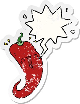 cartoon chili pepper with speech bubble distressed distressed old sticker png