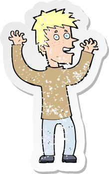 retro distressed sticker of a cartoon excited man drawing png