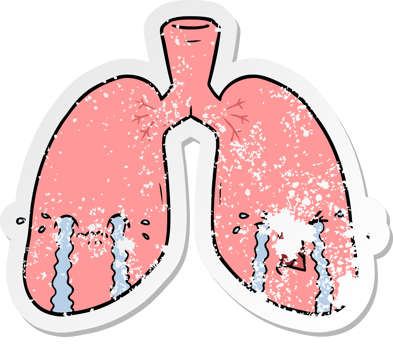 distressed sticker of a cartoon lungs crying png