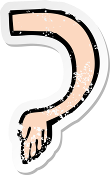 retro distressed sticker of a cartoon arm drawing png