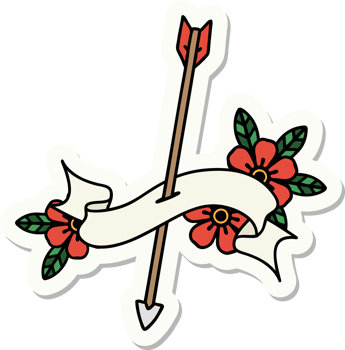 tattoo style sticker with banner of an arrow png